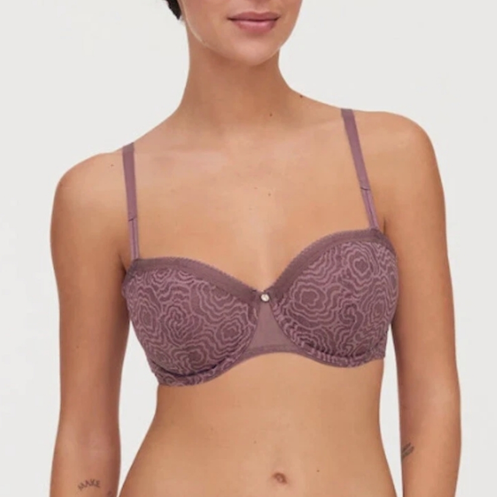 NWOT Chantelle France Jolie Lace Underwire Demi Bra Lavender Plum 32 D